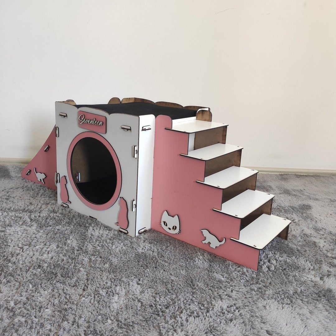 Modern Cat House, Wooden Cat Castle, Cat House, Cat Castle, Cat Nest, Cat Playhouse , Pink Cat