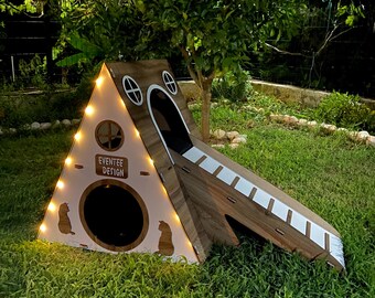 Modern Two-Story Cat House: Bungalow Cat Castle with Ramp