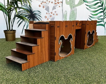 Modern Rabbit House, Wooden Rabbit Castle, Rabbit House, Rabbit Castle, Rabbit Castle with Bridge, Big Rabbit House