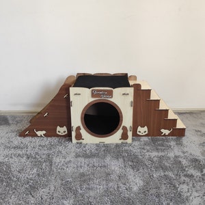 Modern Cat House, Wooden Cat Castle, Cat House, Cat Castle, Cat Nest, Cat Playhouse , Brown Cat House, Cat Bed