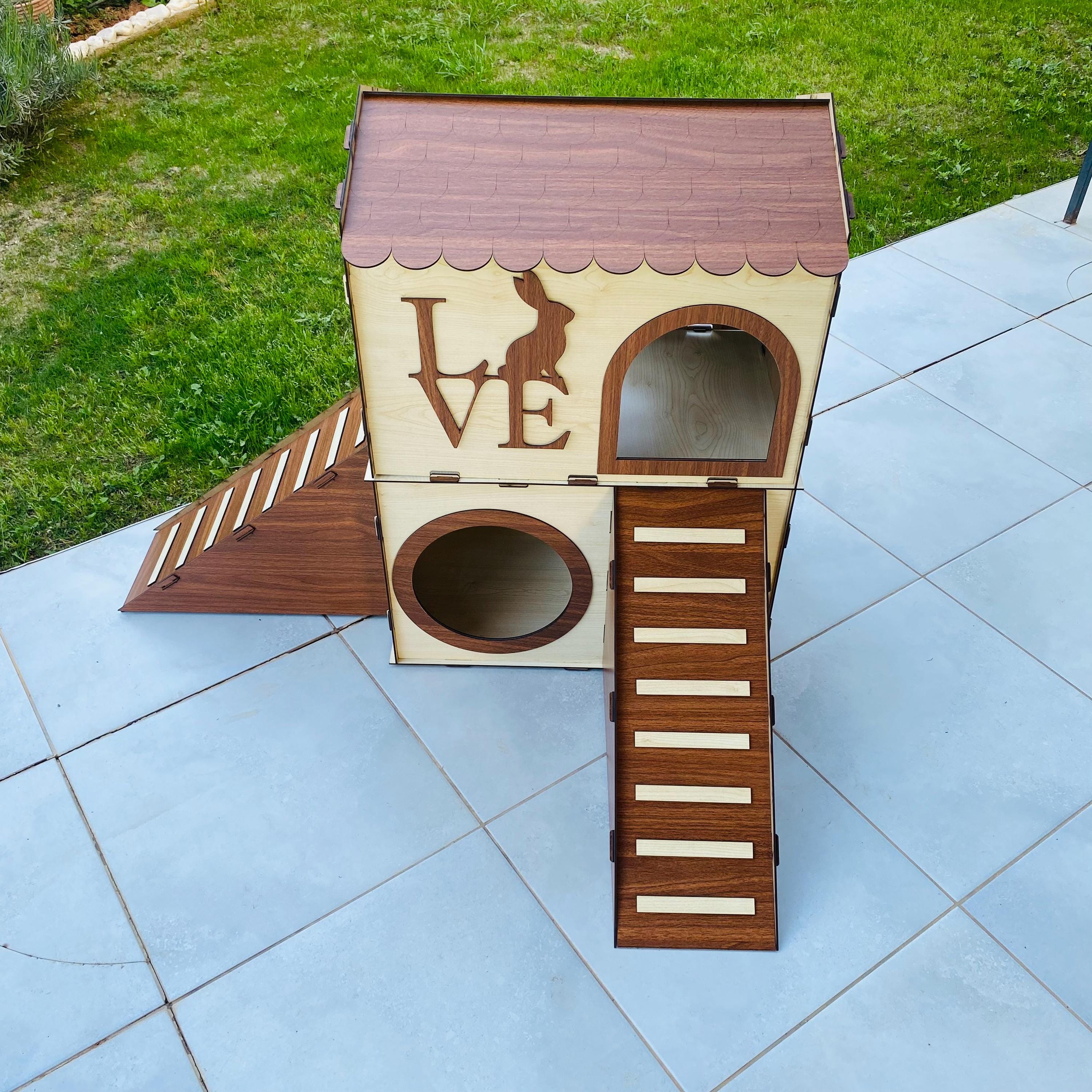 Wooden Rabbit Ramp Two-story Wooden Rabbit House: Modern Rabbit Castle With Ramps - Etsy