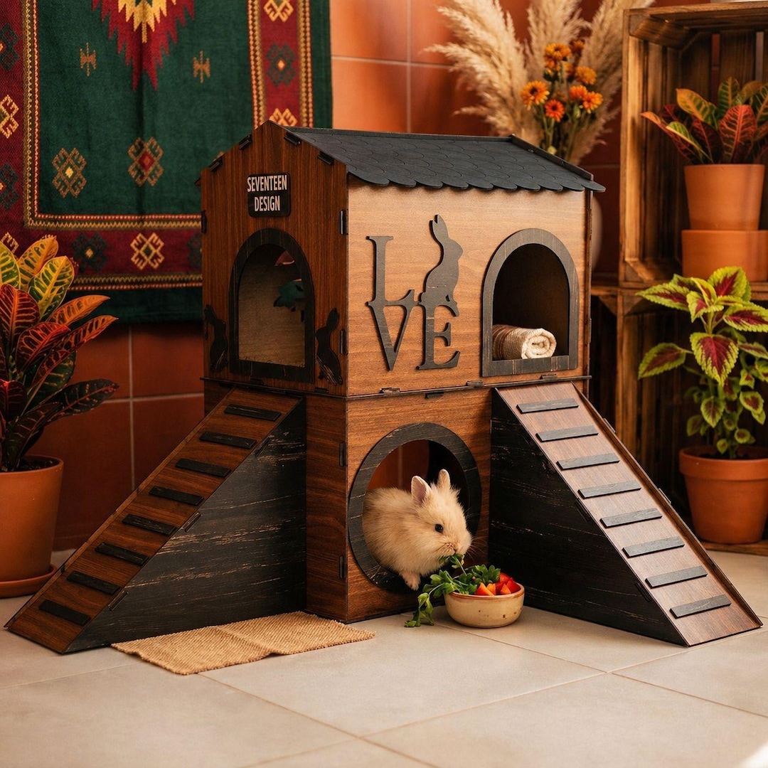 Two-story Wooden Rabbit House: Modern Rabbit Castle Furniture - Etsy