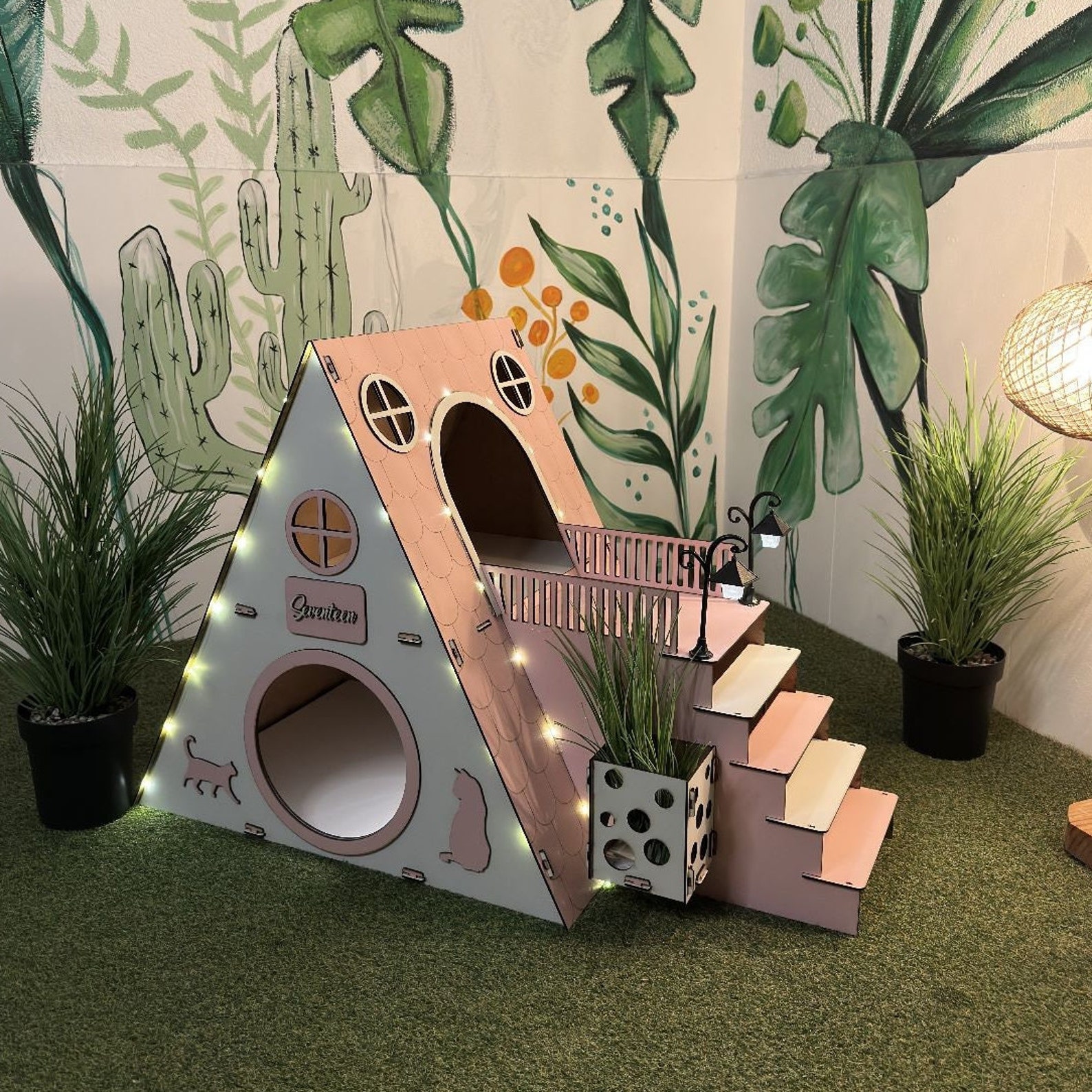 Pink Cat Housemodern Cat House Indoor Cat Castle Cat Etsy
