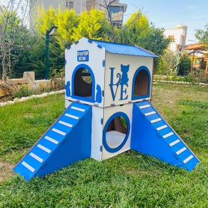 Maison en bois pour chat, Château pour chat à deux étages, Meubles modernes pour chat, Maison pour chat, Maison en bois pour animal de compagnie, Lit pour chat, Maison pour chat économique, Maison pour chat