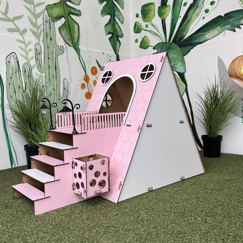 Pink Cat Housemodern Cat House Indoor Cat Castle Cat Etsy