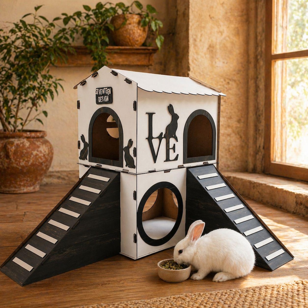 Two-story Wooden Rabbit House: Modern Rabbit Castle With Ramps - Etsy
