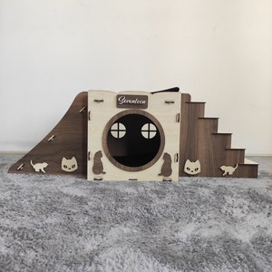Modern Cat House, Wooden Cat Castle, Cat House, Cat Castle, Cat Nest, Cat Playhouse , Brown Beige Cat House, Cat Bed
