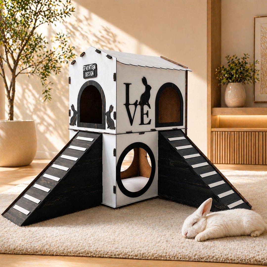 Two-story Wooden Rabbit House: Modern Rabbit Castle With Ramps - Etsy UK
