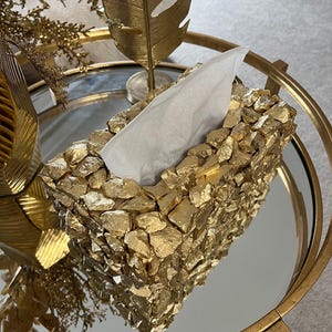 Handmade Gold Leaf Crystal Tissue Box Cover: Rectangular Bathroom Decor