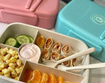 Bento Lunch Box for Adults Kids | 5 Compartments, Reusable | Leak Proof Meal Container | Microwave & Dishwasher Safe | Utensils | UK Brand