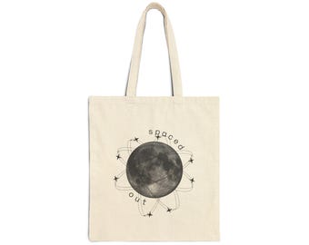 Spaced Out Tote Bag, Funny Celestial Planet Tote, Aesthetic Galaxy Shoulder Bag, Reusable Market Bag, Astronomy Gift for Her