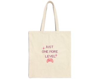 Just One More Level Tote Bag, Funny Gamer Tote, Video Game Gift for Gamer, Reusable Gaming Tote Bag, Cute Gamer Girl Gift