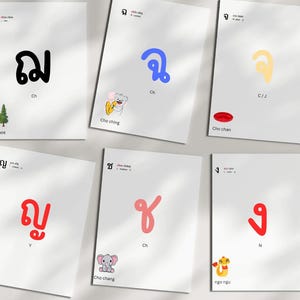 Thai Alphabet, Thai Alphabet, Flashcards, Thai English, Aphabet Flashcards, Bilingual Nomenclature, Flashcards for Kids, education cards