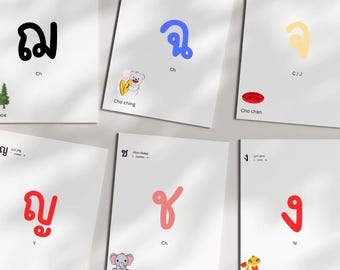 Thailändisches Alphabet, Karteikarten, Thai-Englisch, Alphabet-Karteikarten, Lernkarten, Lernkarten