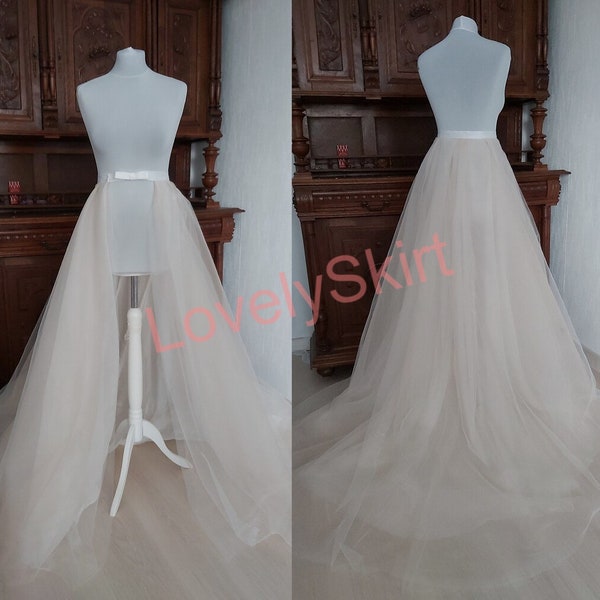 Detachable wedding train Any color or size , bridal separates tulle skirt with train , detachable overskirt , Detachable Train Wedding Dress