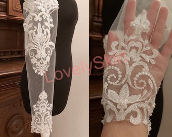 Detachable Lace Wedding Sleeves,Personalized Sleeves,  Fingerless Wedding gloves, Bridal gloves, Removable Bridal Sleeves, Sleeves for dress