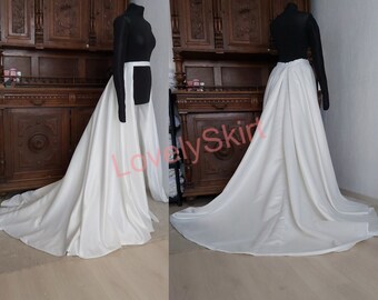 Long satin overskirt with a train, Satin wedding separate train in all sizes, evening long skirt, bride split overskir,Custom wedding traint