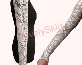 Long Lace Wedding Sleeves, Lace Fingerless sleeves , Bridal Sleeves Gloves , Lace Gloves , Fingerless Gloves , Removable Bridal Sleeves