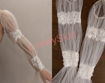 Long wedding sleeves , Detachable tulle and lace Wedding Sleeves,Sleeves Fingerless, Removable Bridal Sleeves , Sleeves for wedding dress