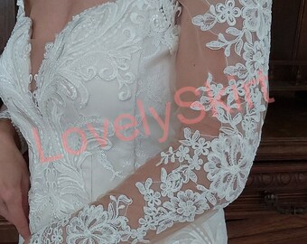 Long Lace Wedding Sleeves , long lace Fingerless Sleeves , Removable Bridal Sleeves, lace Fingerless Gloves, Embroidery Sleeves