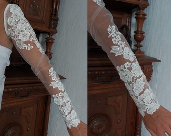 Long Lace Wedding Sleeves, Lace Wedding Gloves, Fingerless Sleeves, Wedding Bridal sleeves, Detachable Sleeves, Bridal gloves, Lace Gloves