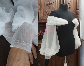 Custom Embroidered Wedding Sleeves, Off-shoulder wedding sleeves, Detachable Fingerless Bridal Sleeves, Fingerless Embroidered Tulle Gloves