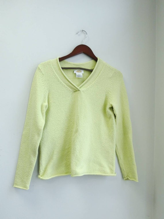 Talbots Green Chartreuse V-Neck Sweater Size Small - image 8