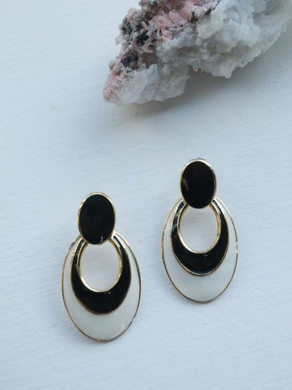 Black and White Door knocker Earrings - image 1