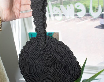 Vintage 50s 60s Mini Crochet Wristlet Handbag Black