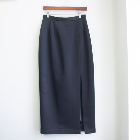 Formal Satin Maxi Skirt Black Side Slit Size 8 - image 1