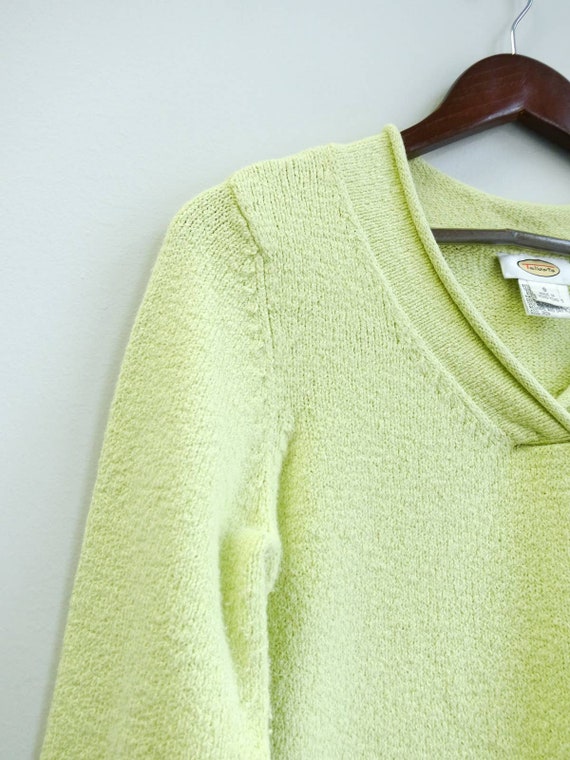 Talbots Green Chartreuse V-Neck Sweater Size Small - image 4