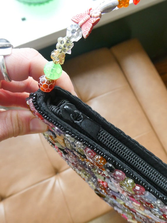 Sasha Beaded Purse with Beaded Handle Zipper Blac… - image 6