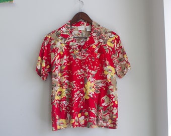 Red Hawaiian Shirt Vintage Size Small