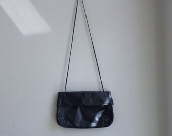 Bolso Bandolera Vintage De Piel Azul Marino