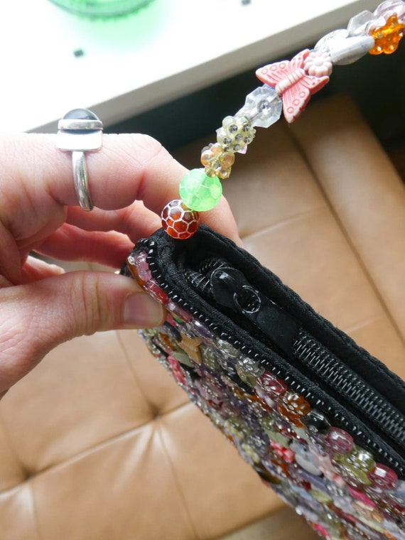 Sasha Beaded Purse with Beaded Handle Zipper Blac… - image 5