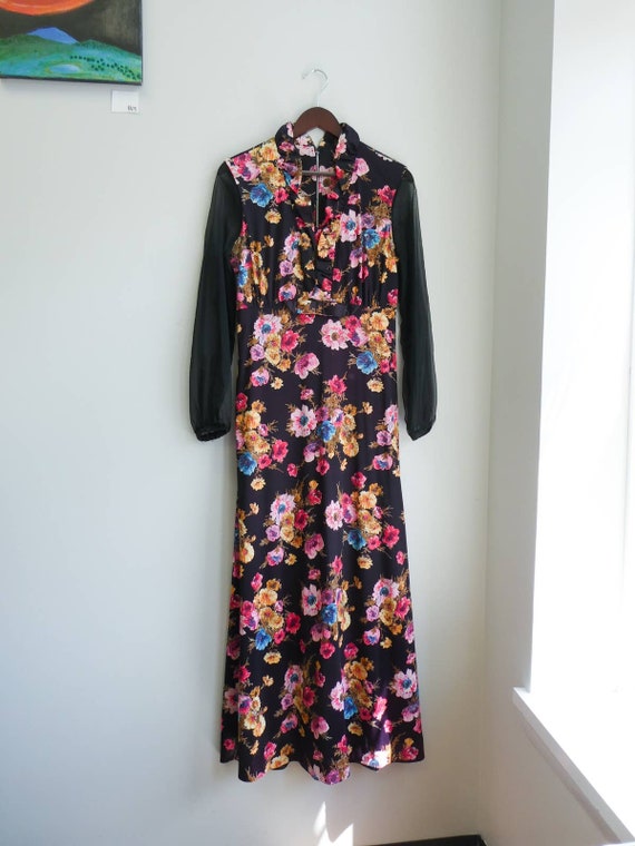 VTG 70's Maxi Dress MOD Retro Bright Flower Power