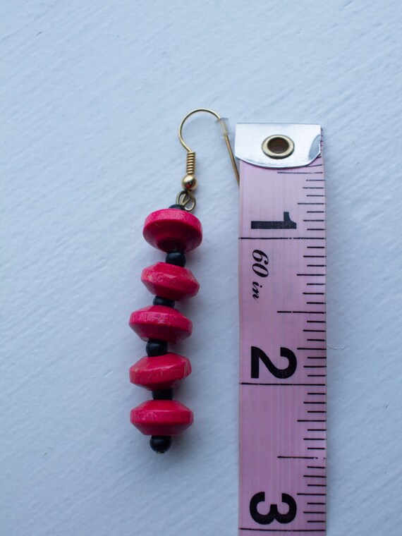 Red Wooden Beaded Dangly Earrings - image 3