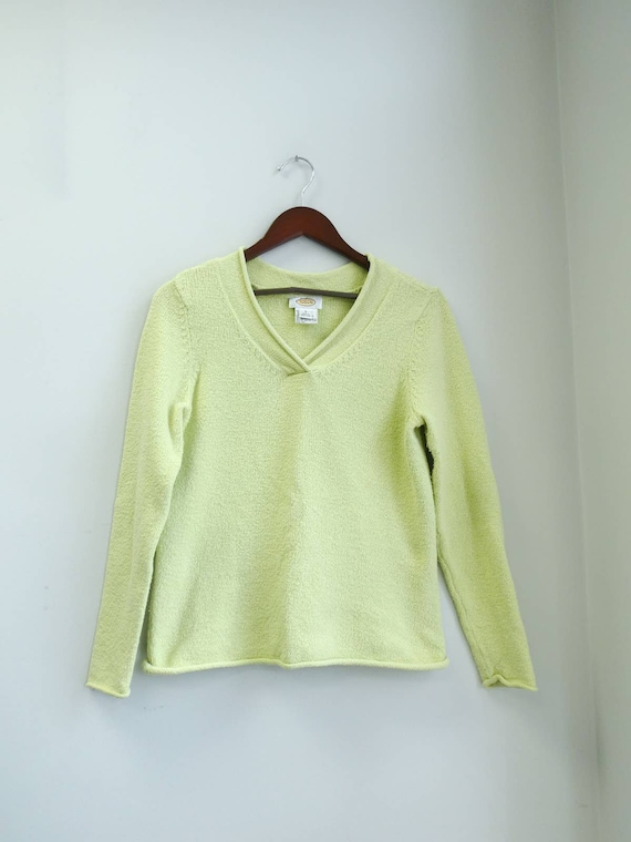 Talbots Green Chartreuse V-Neck Sweater Size Small - image 1