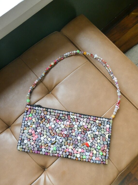 Sasha Beaded Purse with Beaded Handle Zipper Blac… - image 1