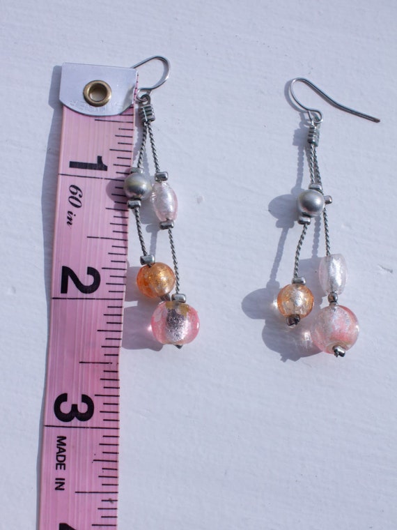Icy Pink and Orange Silver Tone Dangly Earrings - image 5