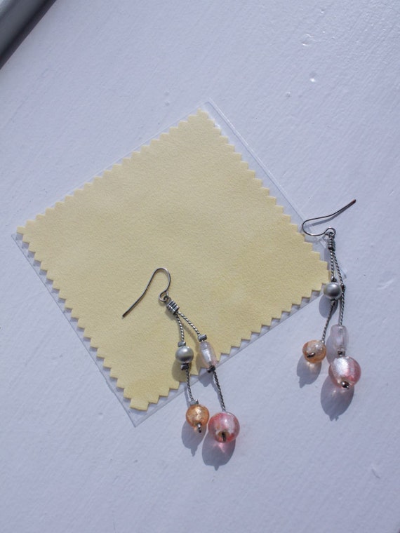 Icy Pink and Orange Silver Tone Dangly Earrings - image 4