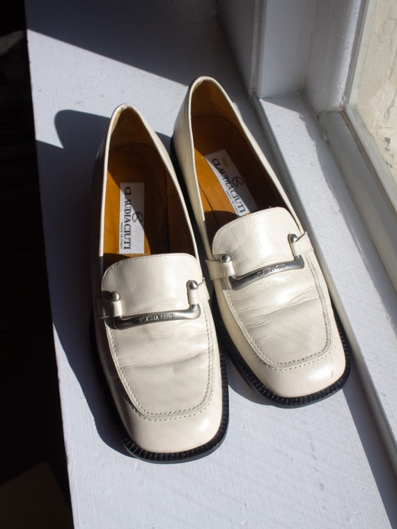 White Block Heel Loafers Size 6.5