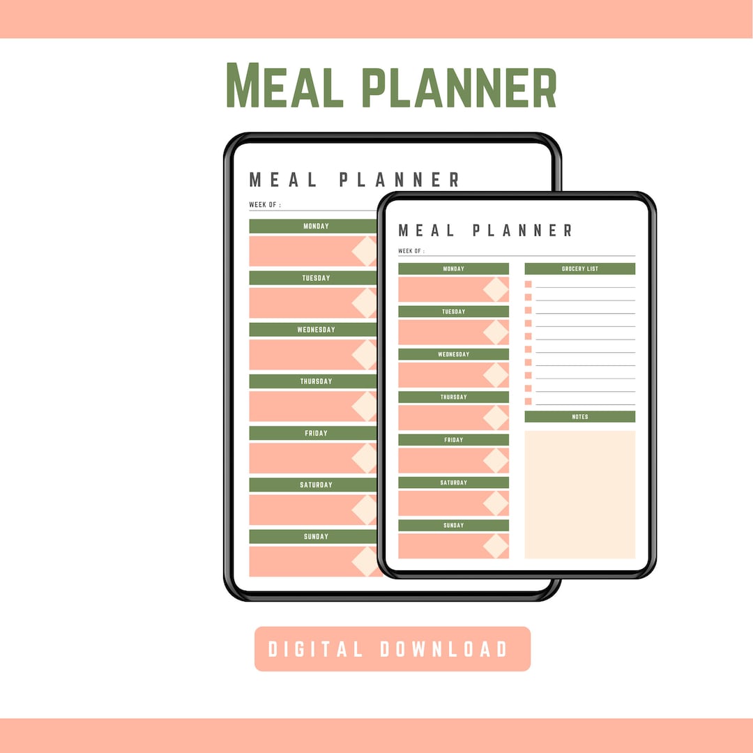Meal Planner Printable, Daily Food Journal, Grocery List Food Diary ...