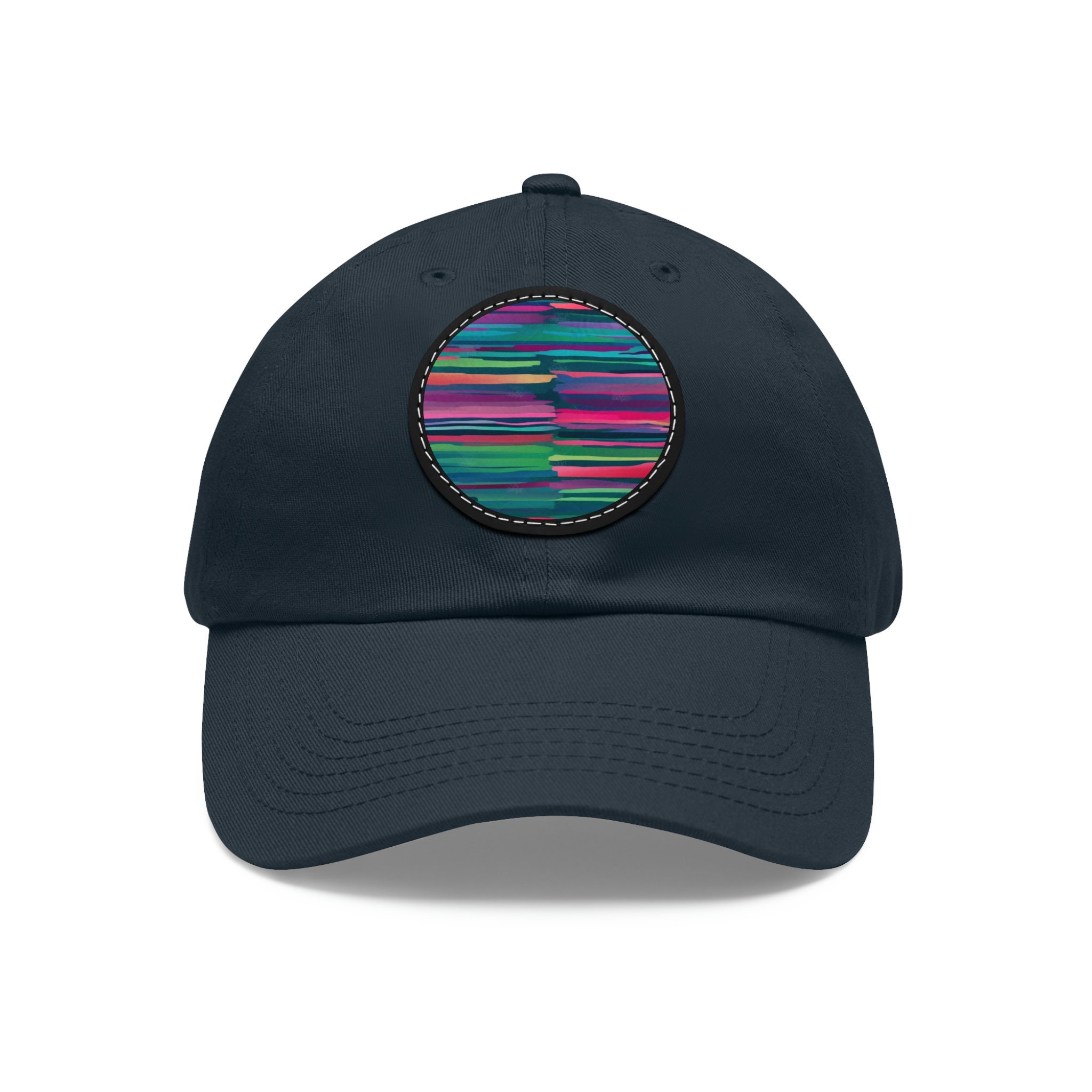 Striped Dad Hat With Leather Patch Custom Design Dad Hat - Etsy