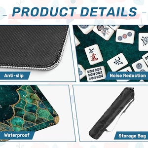 Emerald Coastal Mahjong Mat 33x33 Foldable Mahjong Game Mat with Storage Bag, Luxury Teal Gold Mahjong Table Cover, Mermaid Coastal Decor zdjęcie 7
