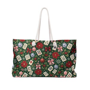 Christmas Mahjong Bag, Holiday Mahjong Storage Tote, 24 x 13 Inch Mahjong Rack Bag, Poinsettia Tile Game Gift image 3