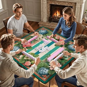 Coastal Mahjong Mat 31.5x31.5, Tropical Floral Mahjong Table Cover, Hydrangea Mahjong Game Mat, Preppy Palm Beach Mahjong Accessories image 10