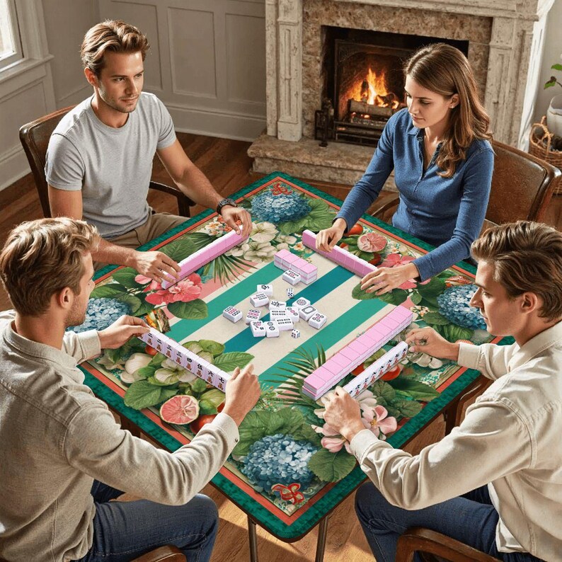 Coastal Mahjong Mat 31.5x31.5, Tropical Floral Mahjong Table Cover, Hydrangea Mahjong Game Mat, Preppy Palm Beach Mahjong Accessories image 10