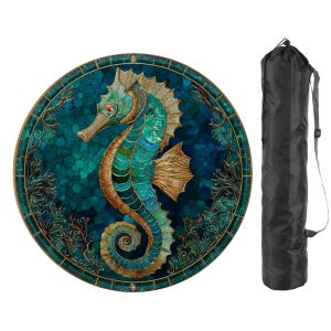 Seahorse Mahjong Mat Round 42 Inch, Coastal Ocean Game Mat, Blue Teal Seahorse Table Cover, Mahjong Table Pad, Poker Mat, Playing Surface afbeelding 2