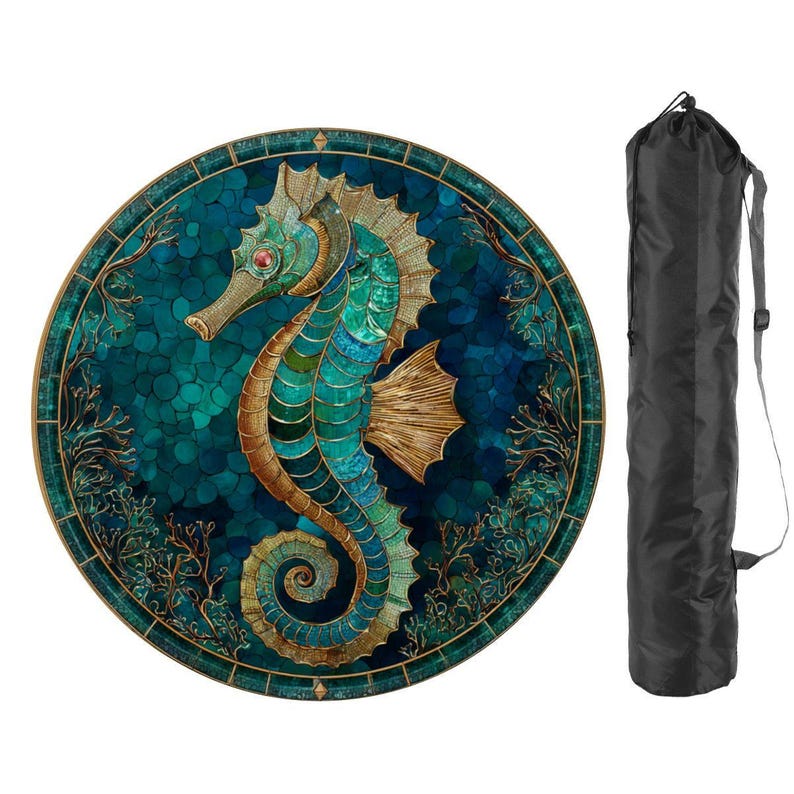 Seahorse Mahjong Mat Round 42 Inch, Coastal Ocean Game Mat, Blue Teal Seahorse Table Cover, Mahjong Table Pad, Poker Mat, Playing Surface afbeelding 2